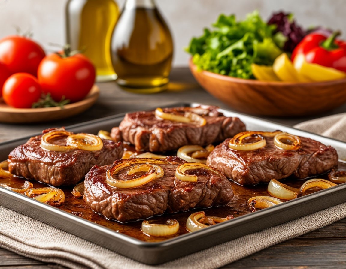 Свинина запеченная в духовке с луком в маринаде