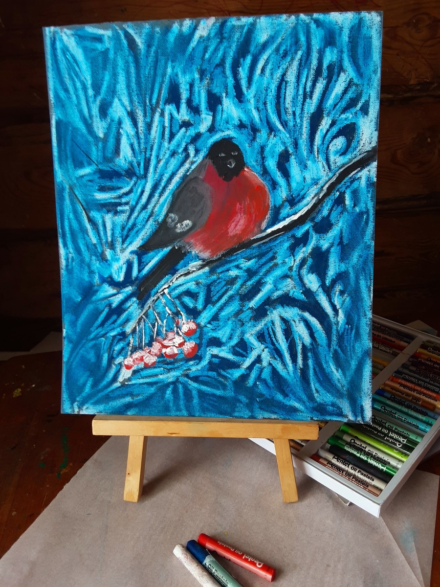 масляная пастель. "Наелся." художник Марголина М. А