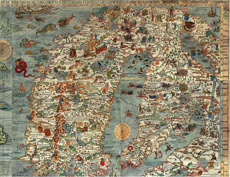 Carta Marina - карта Северной Европы Олафа Магнуса 1539