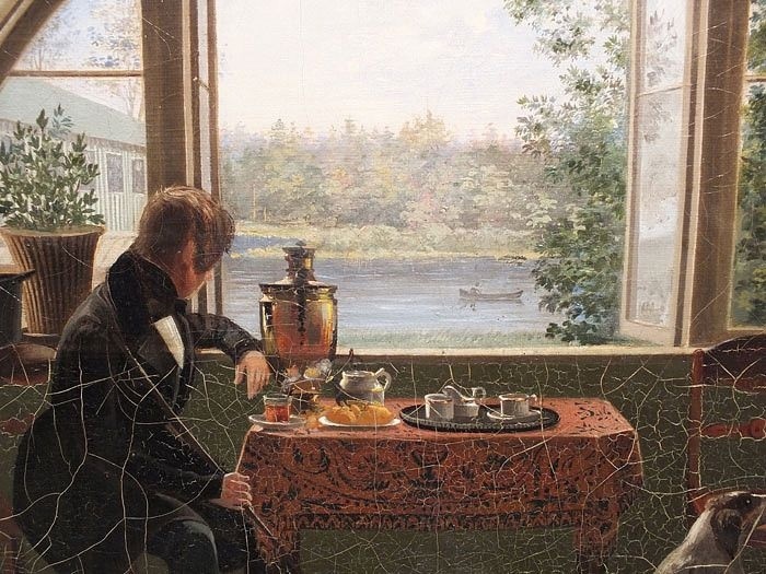 Фрагмент картины Клюквина «У товарища за самоваром (в Петергофе)»