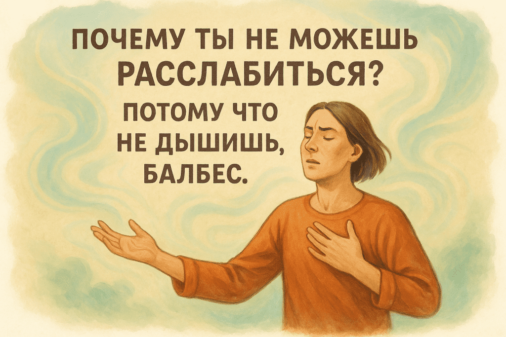    Почему ты не можешь расслабиться? Потому что не дышишь, балбес. Константин Мухин