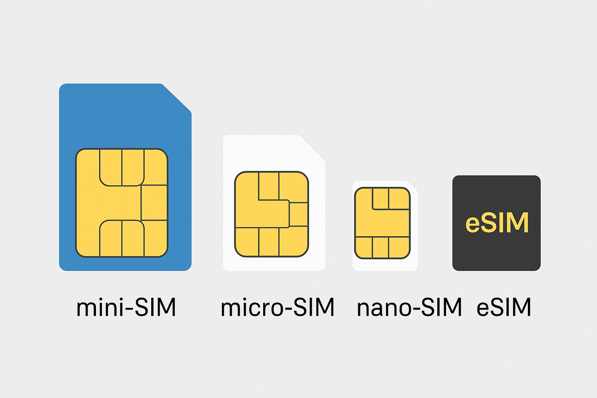 Сравнение размеров и видов SIM-карт (mini-SIM, micro-SIM, nano-SIM и eSIM)