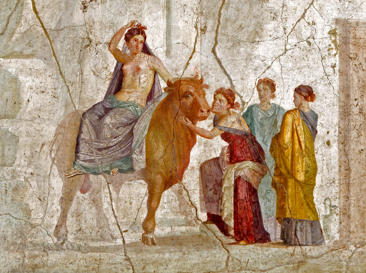 «Похищение Европы», фрагмент фрески из дома Ясона в Помпеях, I век н.э. Археологический музей, Неаполь