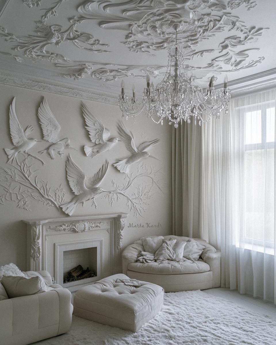 Барельеф на стене, с такой стеной весеннее настроение будет круглый год.