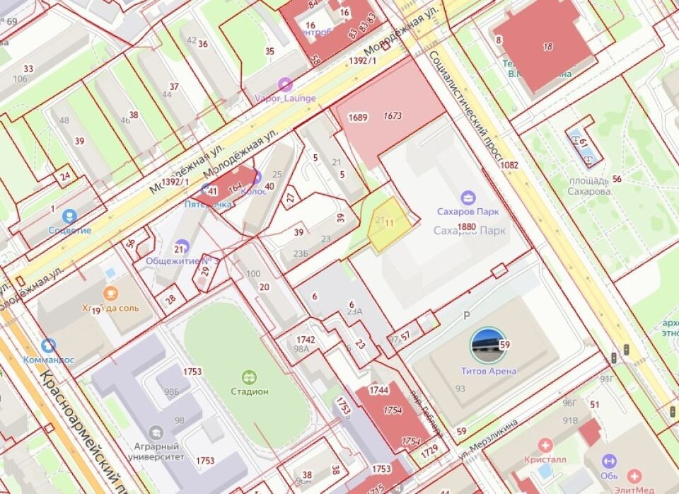    Участок на ул. Молодежной, 21а. Источник: https://lk1map.roscadastres.com/