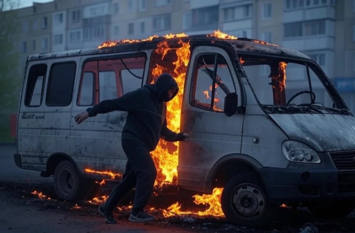    В Хабаровске 21-летний парень сжёг микроавтобус во время прогулки