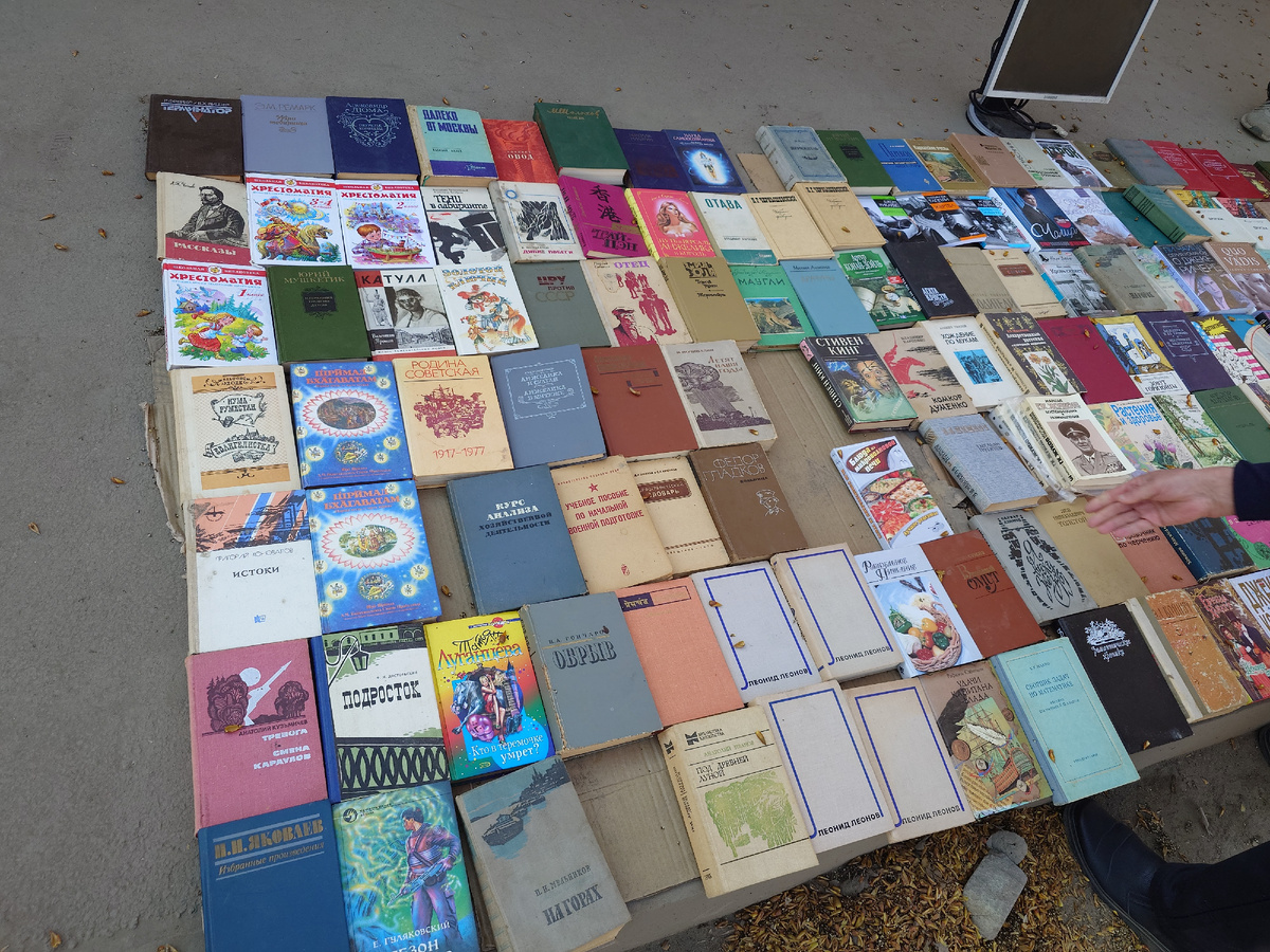 На барахолке почти у каждого пятого продавца старьем есть книги на продажу. В основном массовые издания второй половины прошлого столетия. Это и другие фото в статье сделаны автором.
