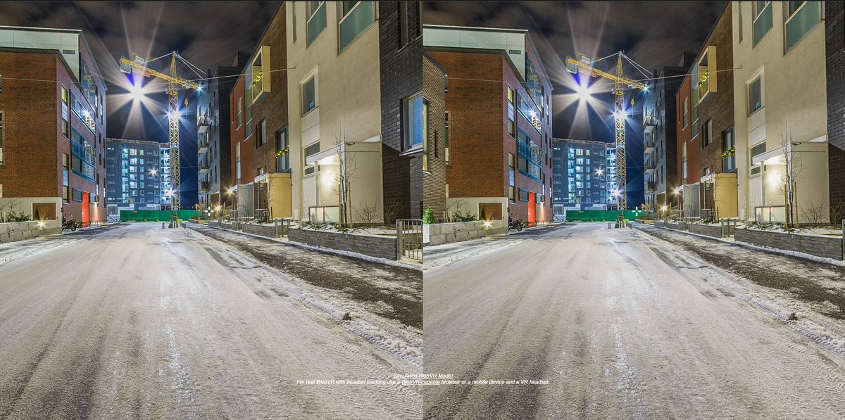 Скриншот из веб-VR модели (https://www.360cities.net/image/night-street-scenery-kalasatama-helsinki/vr)