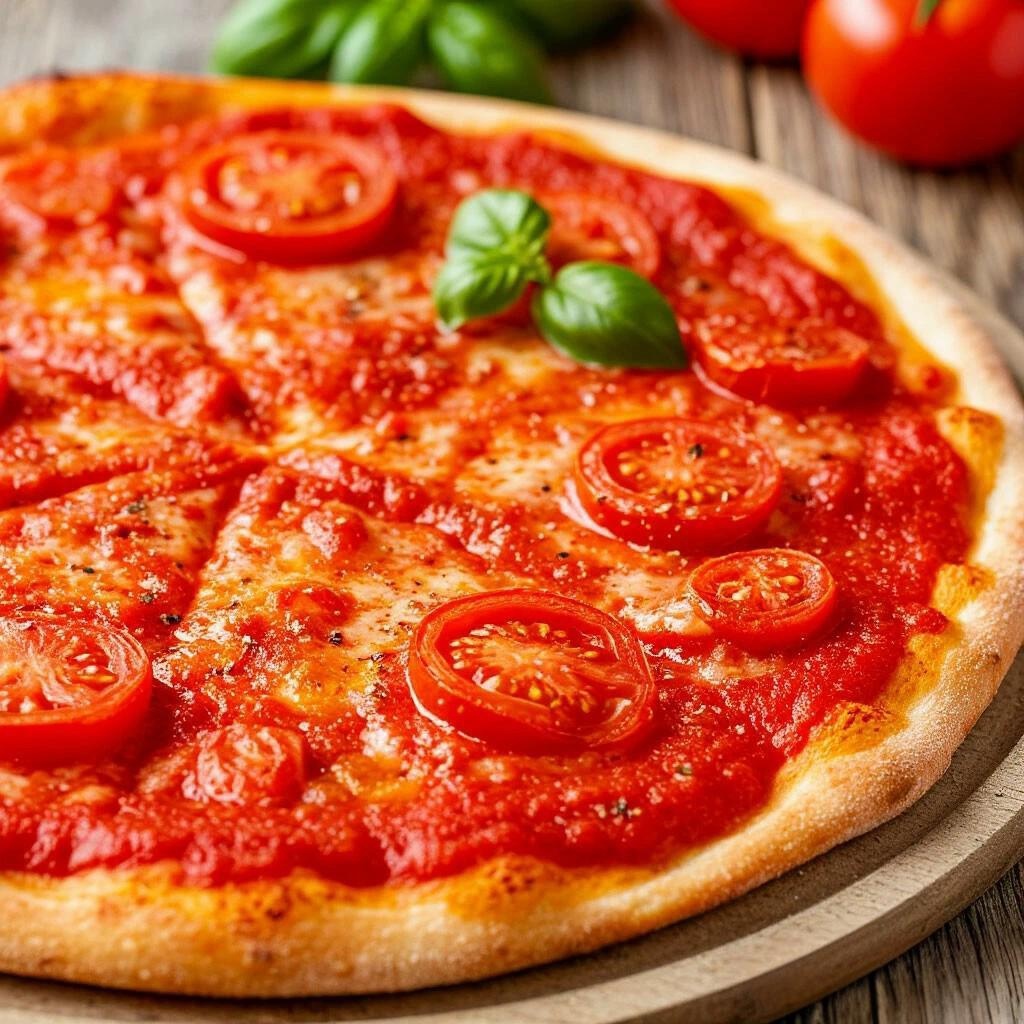 Одна из вариаций приготовлении пиццы с томатным соусом 