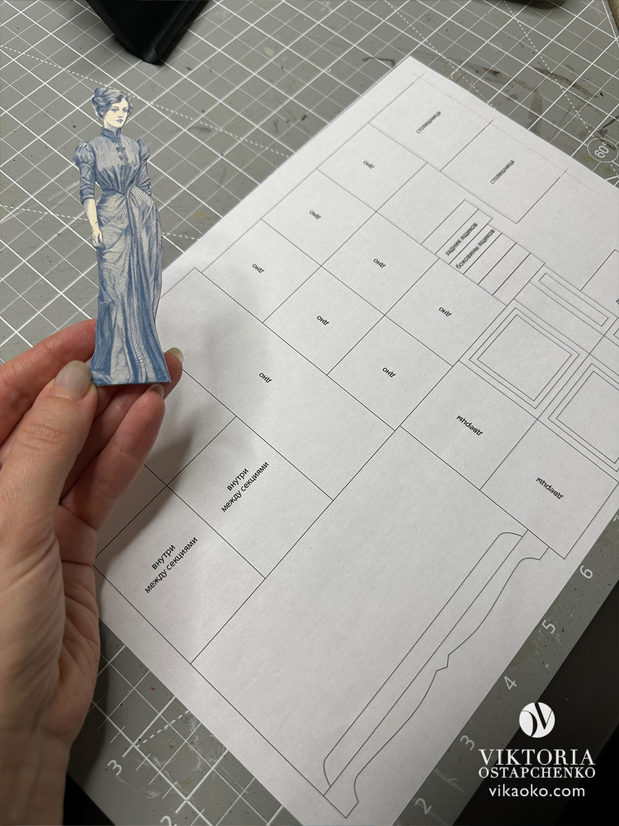 Распечатка с деталями, фигурка помогает мне понять масштаб