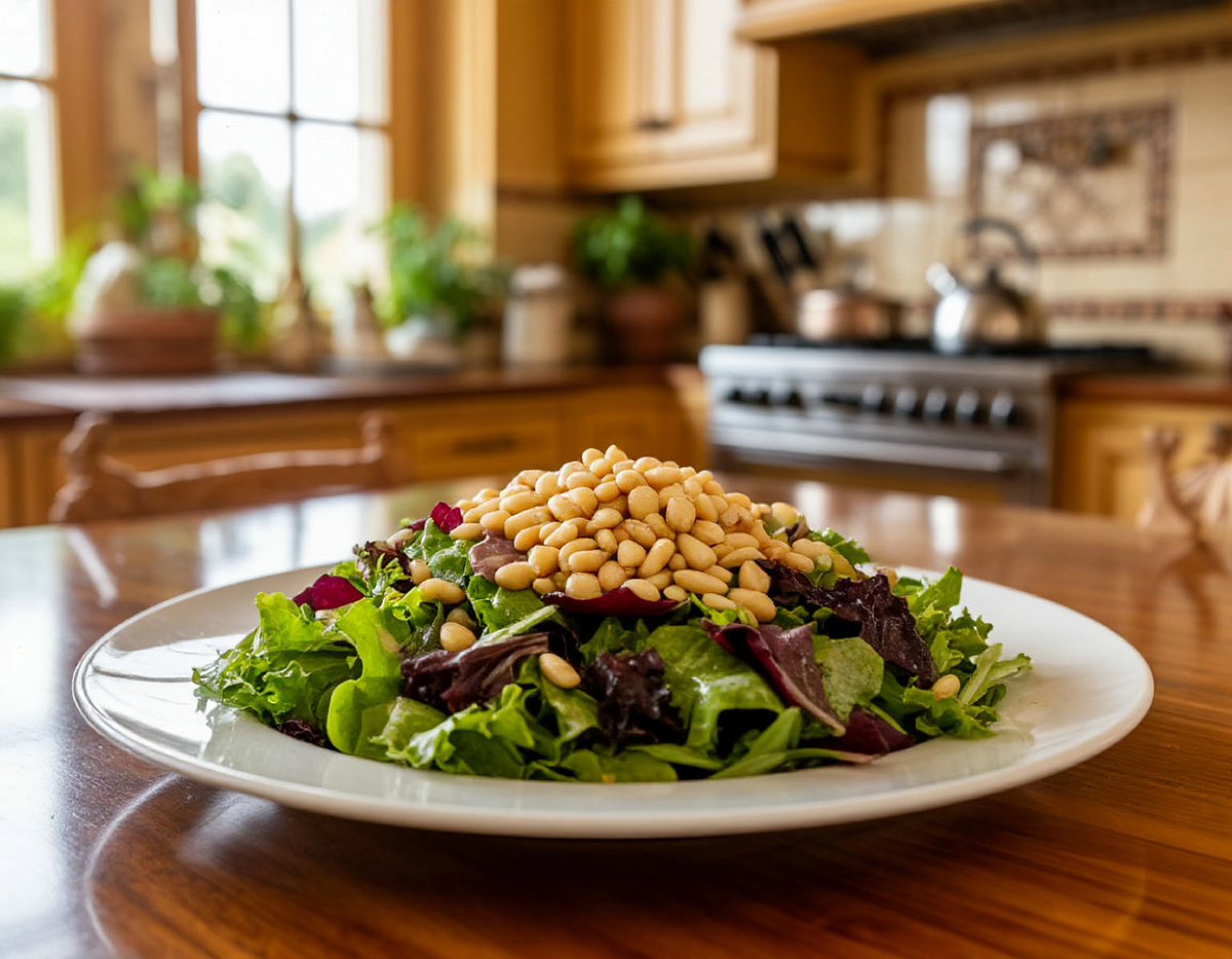 Кедровые орешки идеально дополняют различные салаты, усиливая полезный эффект.