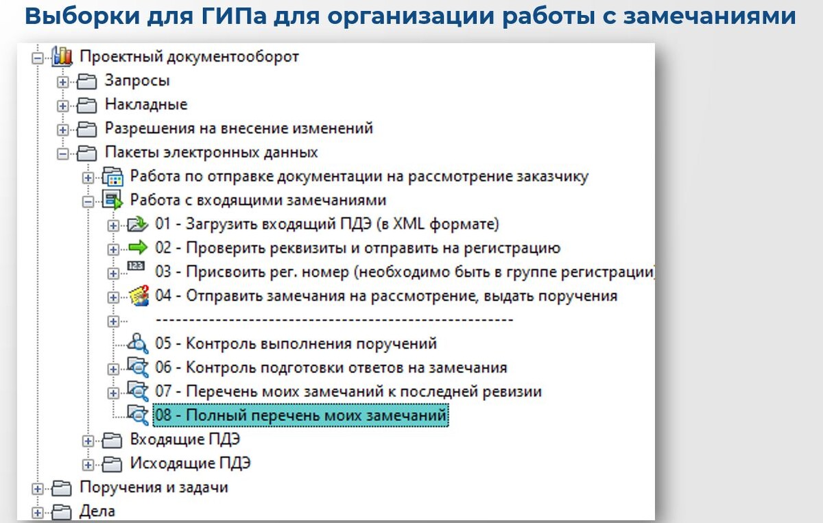 Выборки для ГИПа для организации работы с замечаниями