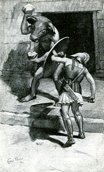 Бой Тесея с Минотавром. Иллюстрация из книги "The story of Greeks".