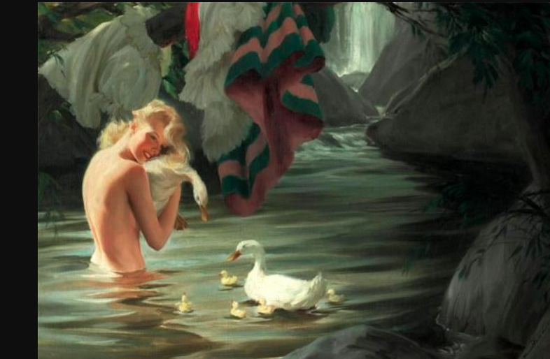 Роберт Джордж Харрис. "Красавица-блондинка и семья пекинских уток"