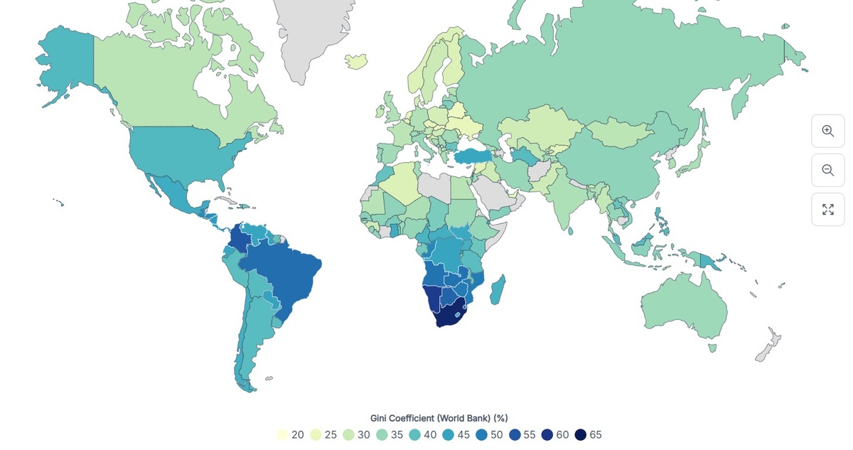 Коэффициент Джини в 2024 году. Европа почти догнала Россию, США давно обогнали по индексу неравенства Китай и приближаются к африканским странам. Глобализация...
