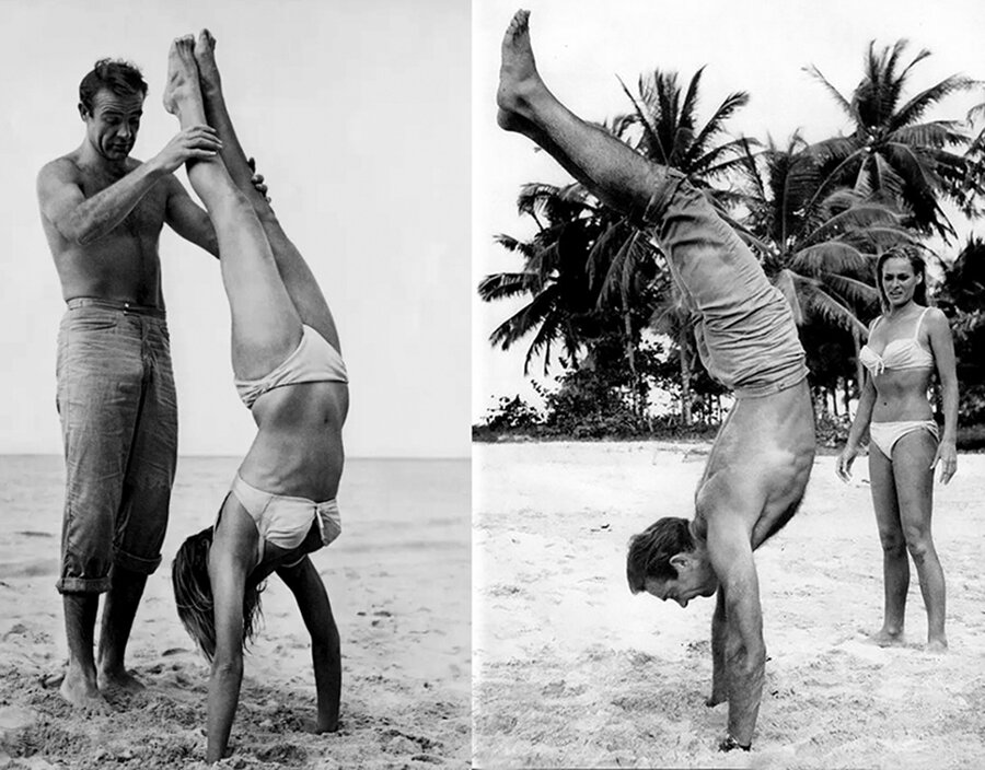 Тренировки на пляже. Шон Коннери и Урсула Андресс