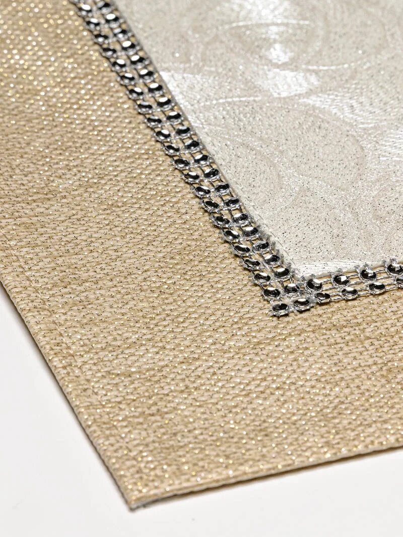 Салфетка из экокожи Розы жемчужные (кант бежевый)