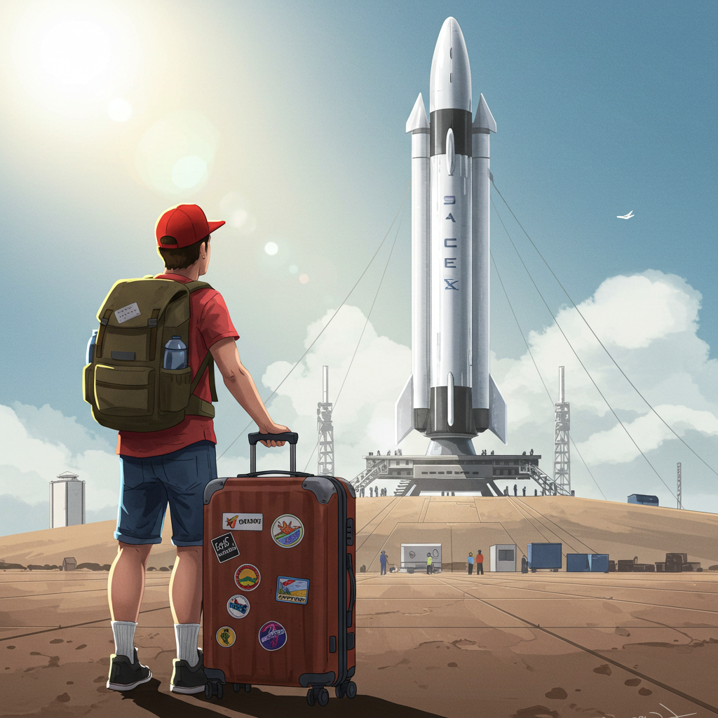 Турист перед полётом на ракете SpaceX.