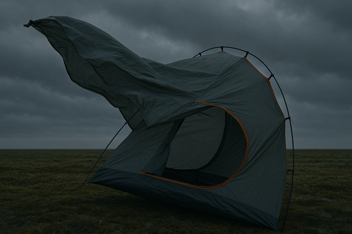 Тент хлопает на ветру, как крыло. Ветер не играет — он проверяет.