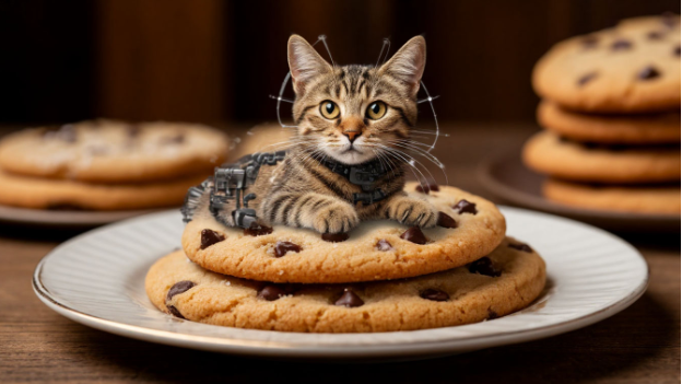 "Дурное Предзнаменование на Печеньке, или Искусственный Интеллект и Кошачьи Козни" Изображение создано в seaart.