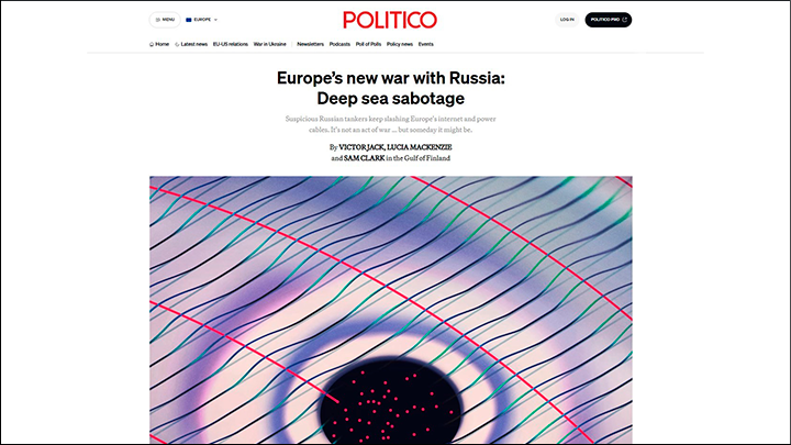 Так выглядит европейская уязвимость, по мнению авторов "Политико": "Новая война Европы с Россией: Глубоководный саботаж"//Скриншот: Politico