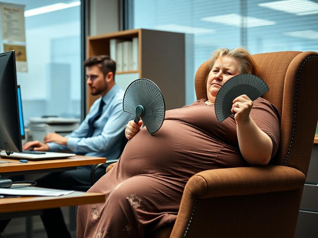 Работники, страдающие ожирением, делают перерерывы на работе гораздо чаще, чем их худые коллеги. Изображение сгенерировано ИИ.
