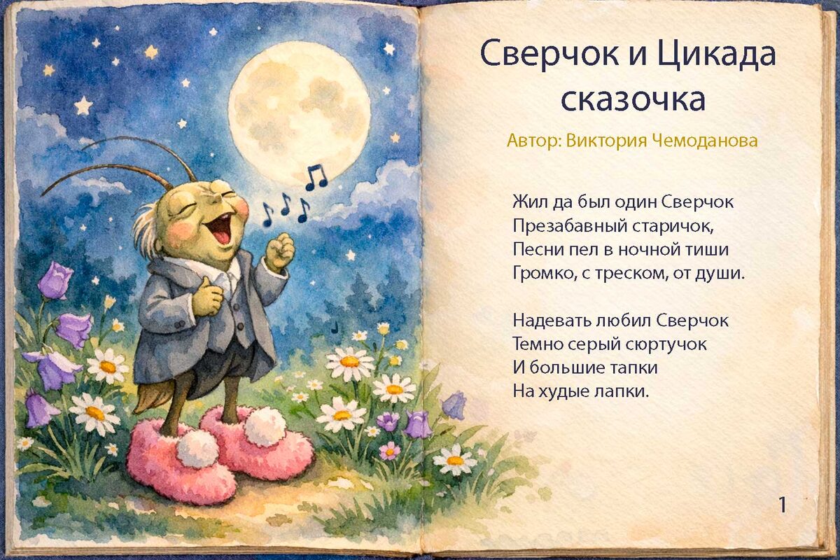Иллюстрация Сказка Сверчок и Цикада страница 1 на сайте v-chemodanova.ru
