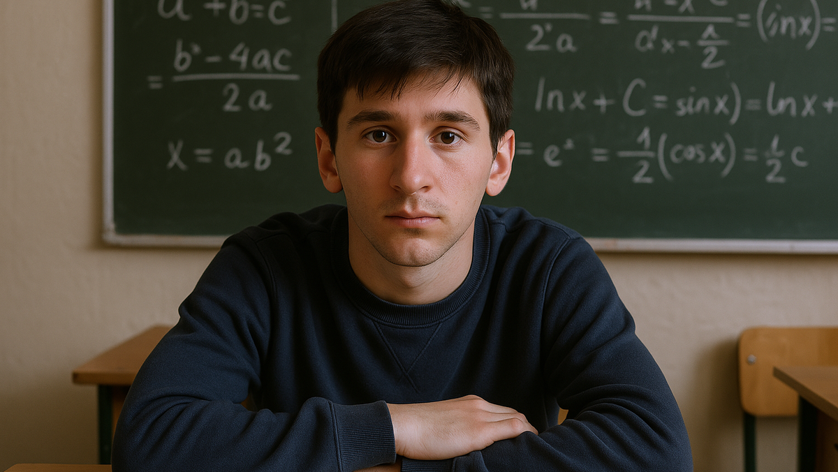 Кабинет математики. Взгляд будущей звезды футбола сосредоточен.