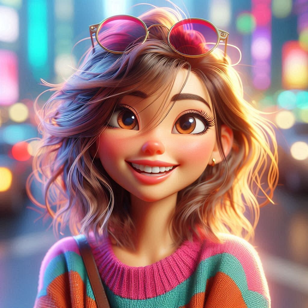 Мультяшный 3D-портрет в стиле Pixar улыбающейся молодой женщины