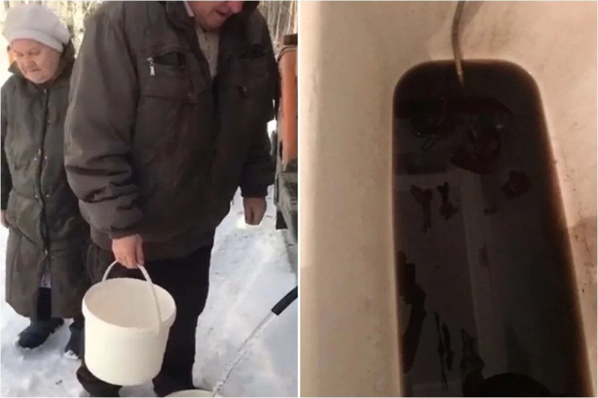   В Тайгинке люди стоят в очереди за привозной водой, потому что своя из-под крана ужасно грязная.