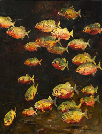 Пираньи. Масло, холст
