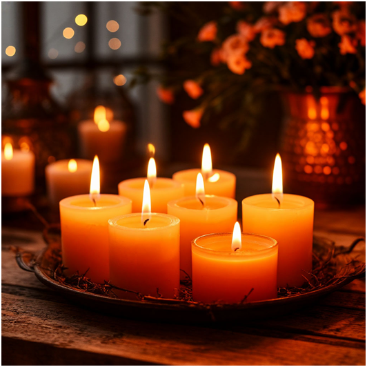 Сгенерировано ИИ- свечи настроения, аромата, веры и надежды в доме.