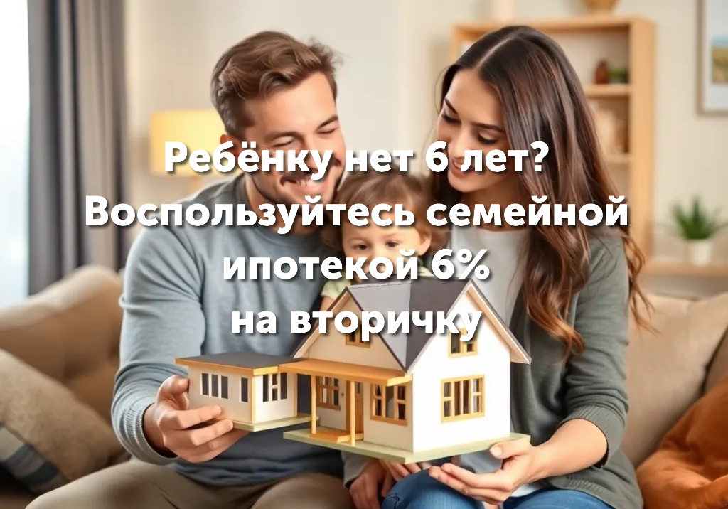 Счастливая молодая семья с маленьким ребёнком в уютной квартире, держащая в руках макет дома