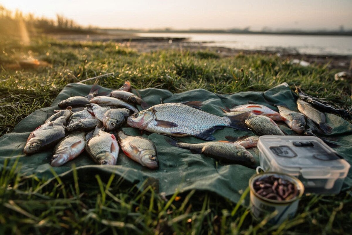 Типичный улов на поплавок или лёгкий фидер: плотва, окунь, подлещик. Стабильно и без сюрпризов.