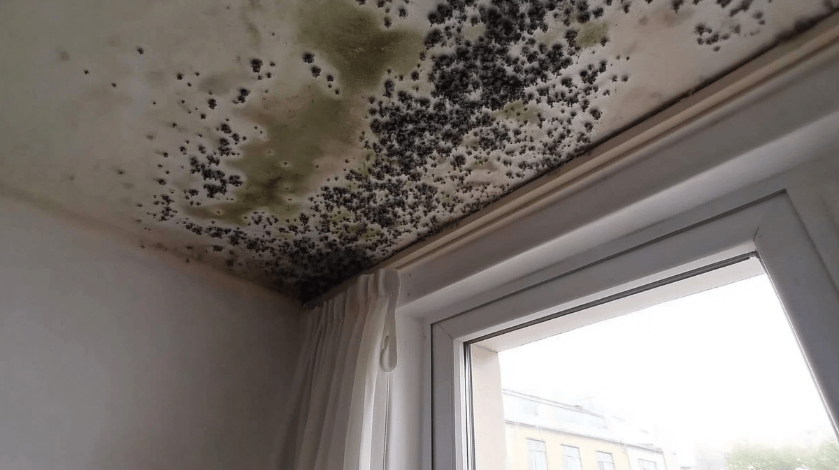 Плесень на потолке. Изображение сгенерировано с помощью нейросети Midjourney