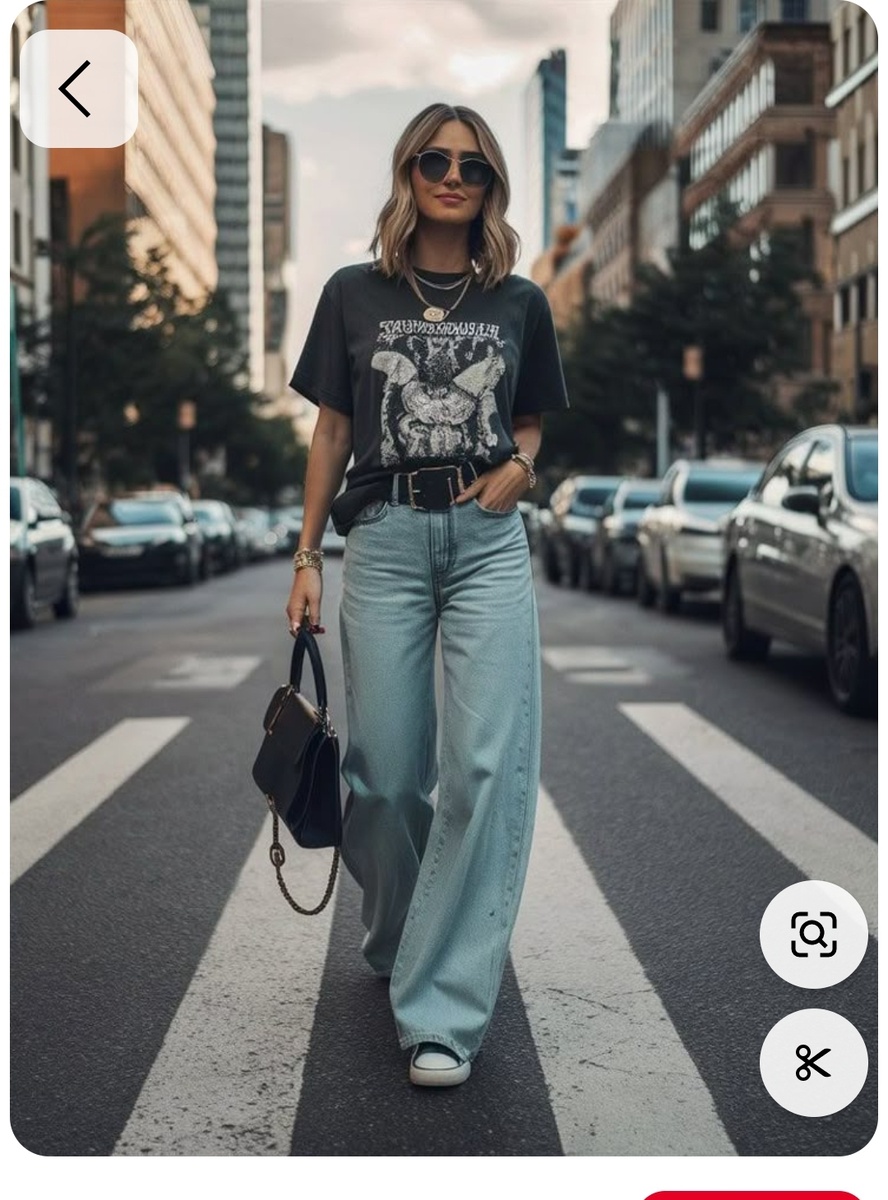 Высокая стройная девушка отлично выглядит в широких джинсах. Фото отсюда: https://pin.it/1uJIhvG3D