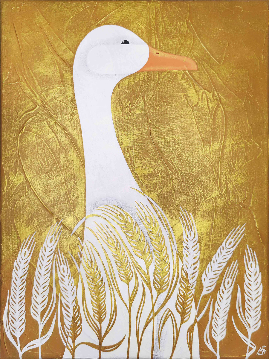Гусь в колосьях пшеницы, 2024 г., материалы: акрил, холст, размер: 40 х 30 см. Источник: https://artsreda.ru/