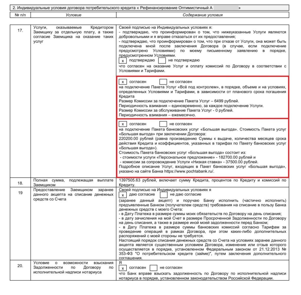 Кредитный договор с АО "Почта Банк"