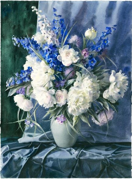 Елена Базанова. «Большой букет в бело-синей гамме», 2023.