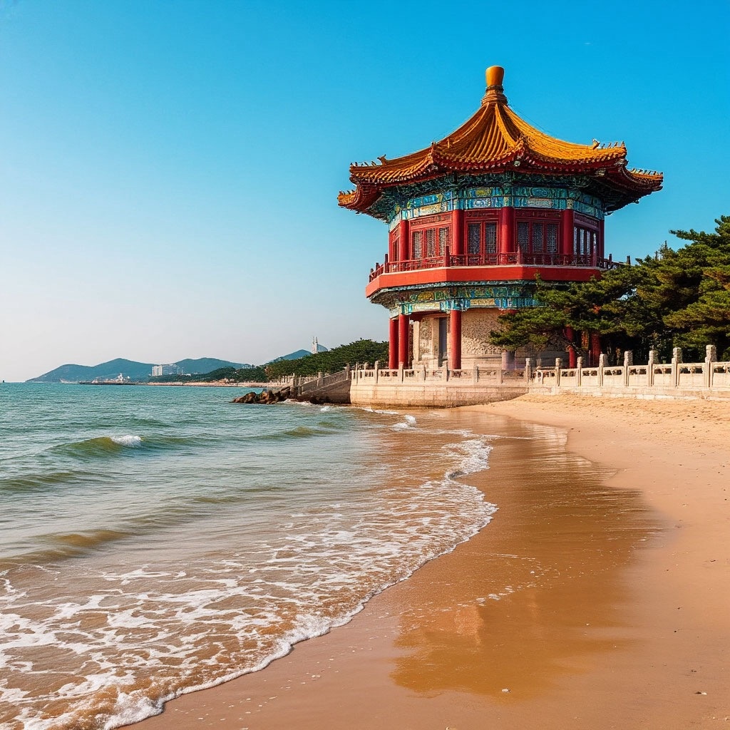 В Бэйдайхэ находится начало Великой Китайской стены! Представьте себе: стена буквально выходит из моря, словно огромный дракон, поднимающийся из глубин. Сначала она поднимается из воды, а затем, подобно сказочному существу, извивается по горным вершинам на многие километры. Это уникальное место, где можно увидеть, как одно из величайших сооружений человечества начинается прямо из морских волн.