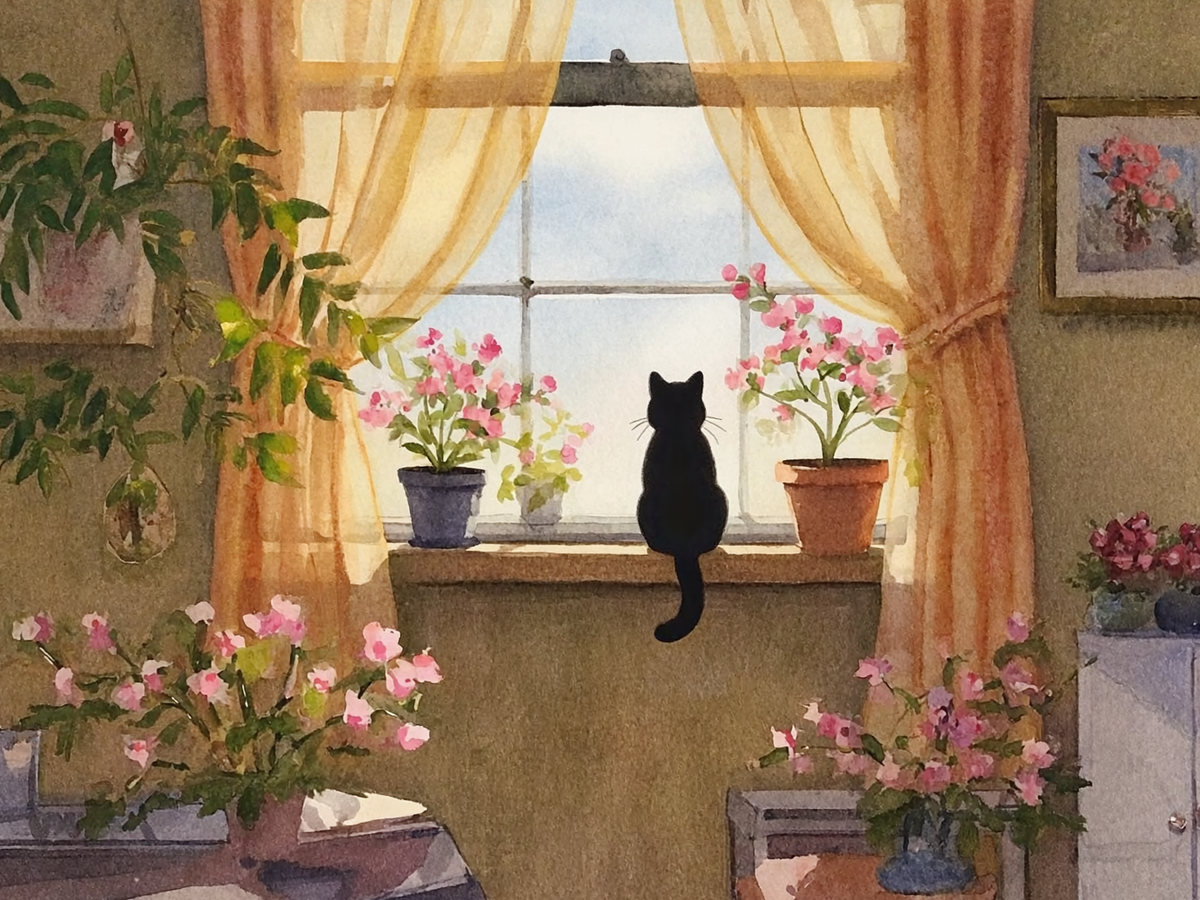 Кошка смотрит в окно