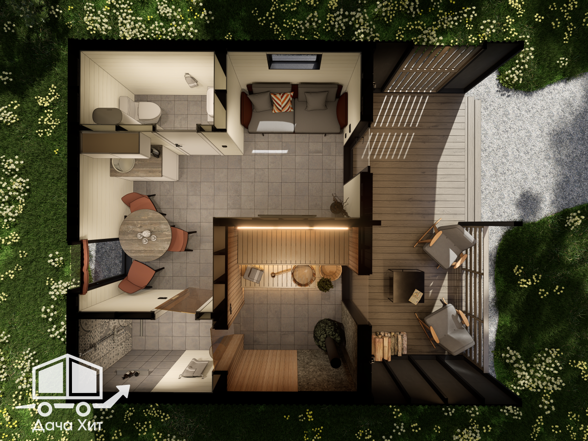 3d планировка бани под ключ Корица 39 от Дача Хит