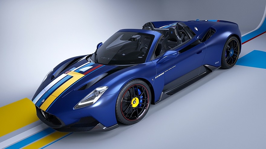    Штучный Maserati MC20 Cielo Less is More с раскраской в стиле Баухаус, созданный в рамках заводской программы кастомизации Officine Fuoriserie Maserati.