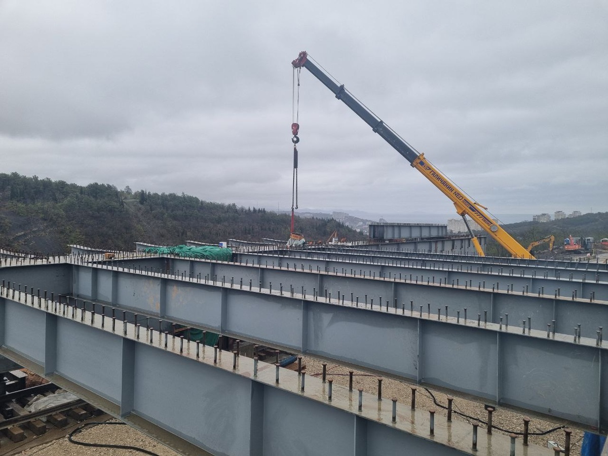 Судя по анкерам Нельсона, пролетное строение будет сталежелезобетонным. 