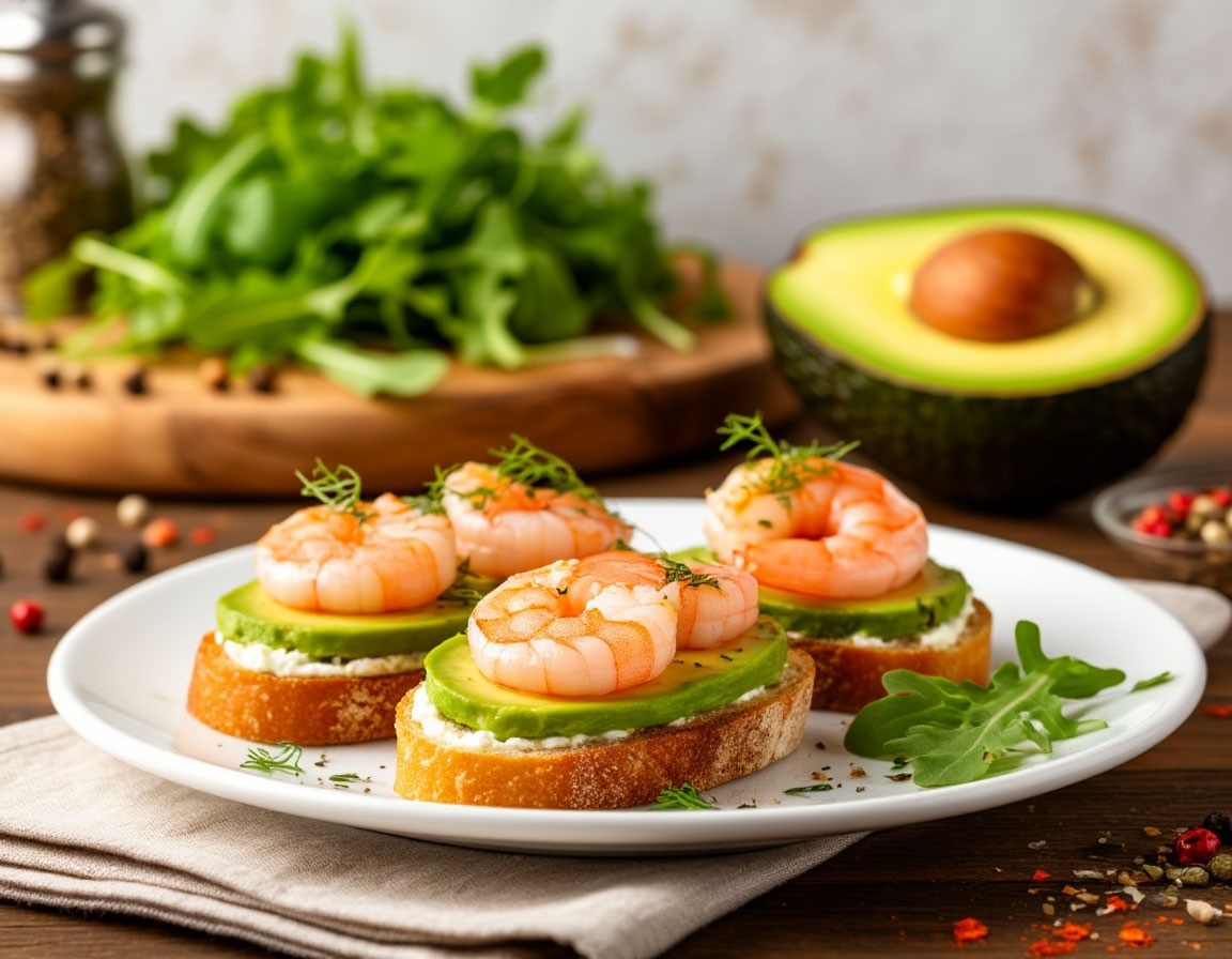 Бутерброд с авокадо и креветкой