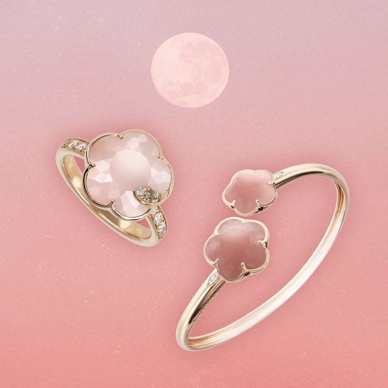 Браслет Bon Ton и кольцо Ton Joli Pasquale Bruni из розового золота с бриллиантами и розовыми халцедонами