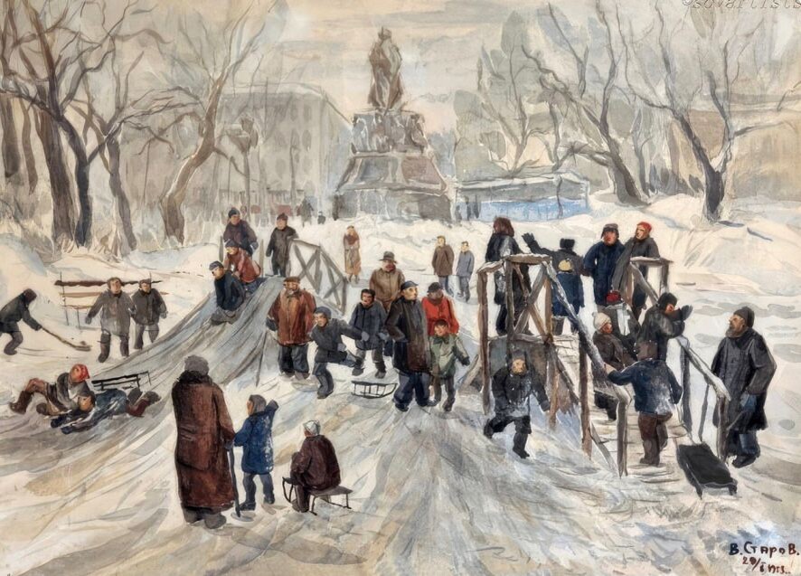 Владимир Старов. «Катальные горки в Екатерининском Саду на площади Островского». 1953