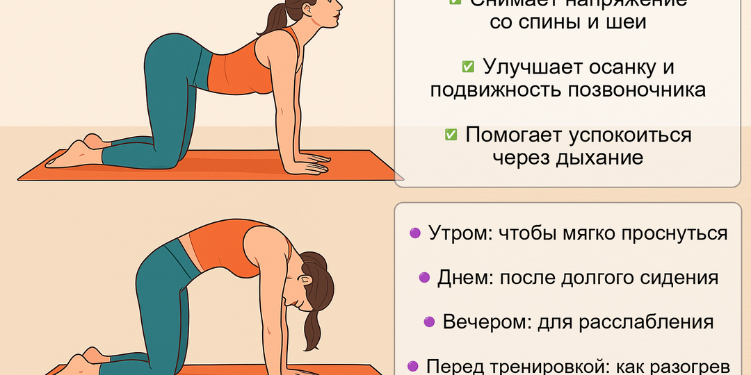 🐱 Упражнение "Кошка-корова": лучшее упражнение для спины, дыхания и настроения