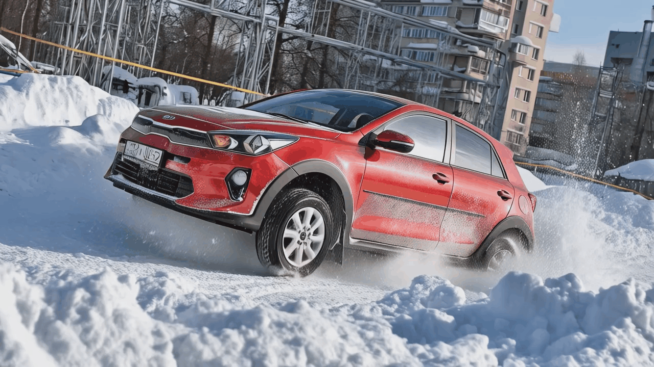 HAC в действии: Kia Rio X уверенно стартует на 15-градусном подъёме, не откатываясь назад ни на миллиметр.