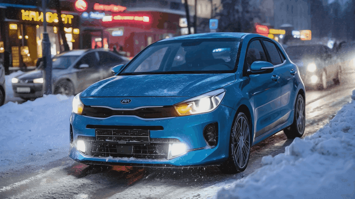 Резкое торможение, и ESS Kia Rio X автоматически зажигает аварийку — водитель сзади видит опасность на секунду раньше.